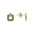Boucles d'oreille tige en plaqu&eacute; or forme carr&eacute;e avec oxydes verts Artemare