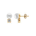 Boucles d'oreille tige en plaqu&eacute; or perle d'eau douce blanche de culture et oxyde blanc serti Artemare