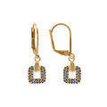 Boucles d'oreille en plaqu&eacute; or, forme carr&eacute;e oxydes bleu, fermoir dormeuse