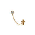 Boucles d'oreille en plaqu&eacute; or cha&icirc;nette oxyde blanc 4mm serti et croix lisse (2 trous)