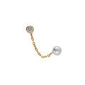 Boucles d'oreille en plaqu&eacute; or cha&icirc;nette oxyde blancs 4mm serti clos et perle imitation blanche 5mm (2 trous) Artemare