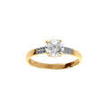 Bague solitaire en plaqu&eacute; or oxydes blancs sertis sur les c&ocirc;t&eacute;s et un oxyde blanc central 6mm Artemare