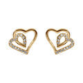 Boucles d'oreille tige en argent dor&eacute; double coeur 10mm avec contour oxydes blancs Artemare