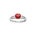 Bague en argent rhodi&eacute; grand diam&egrave;tre, un oxyde rouge central et oxydes blancs sertis sur les c&ocirc;t&eacute;s Artemare
