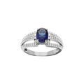 Bague en argent rhodi&eacute; avec oxyde central bleu et trois rails d'oxydes blancs sertis Artemare