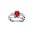 Bague en argent rhodi&eacute; avec oxyde rouge central et trois rails d'oxydes blancs sertis Artemare