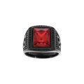 Bague en acier PVD noir plateau rectangulaire oxyde rouge