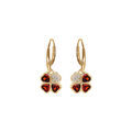 Boucles d'oreille en vermeil tr&egrave;fle et coeur 10mm oxydes rouges, fermoir dormeuse