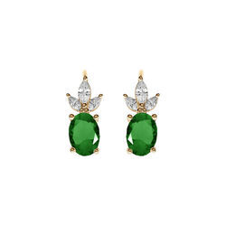 Boucles d'oreille en vermeil oxydes blancs et vert, fermoir dormeuse