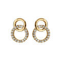 Boucles d'oreille tige en vermeil double cercle entrelac&eacute; pierres blanches