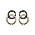 Boucles d'oreille tige en vermeil double cercle entrelac&eacute; pierres noires et blanches