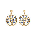 Boucles d'oreille pendantes en vermeil cercle arbre de vie avec oxydes bleus