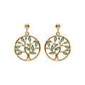 Boucles d'oreille sur Artemare : Boucles d'oreille pendantes en vermeil cercle arbre de vie avec oxydes verts