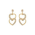 Boucles d'oreille sur Artemare : Boucles d'oreille en vermeil pendantes double coeur suspendus et entrem&ecirc;l&eacute;s avec oxydes blancs sertis