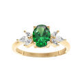 Bague vermeil avec oxydes blancs et vert au centre