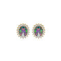 Boucles d'oreille tige en vermeil d'oxyde mystique arc en ciel et contour d'oxydes blancs