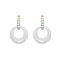 Boucles d'oreille tige en vermeil cercle c&eacute;ramique blanche et barrette d'oxydes sertis Artemare