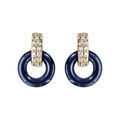 Boucles d'oreille tige en vermeil double anneau un en c&eacute;ramique bleu marine et un avec oxydes blancs sertis Artemare