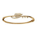 Bracelet en vermeil massif jonc articul&eacute;motif plume d'oxydes blancs sertis - 56x50mm