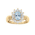 Bague en vermeil massif pierre naturelle ovale topaze bleue entour&eacute;e d'oxydes blancs sertis Artemare