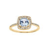 Bague en vermeil massif topaze v&eacute;ritable carr&eacute;e bleue avec contour d'oxydes blancs sertis et sur 1/2 anneau