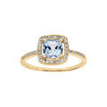 Bague en vermeil massif topaze v&eacute;ritable carr&eacute;e bleue avec contour d'oxydes blancs sertis et sur 1/2 anneau