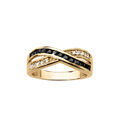 Bague crois&eacute;e en vermeil avec oxydes blancs et pierres noires Artemare