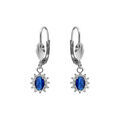Boucles d'oreille dormeuse en argent rhodi&eacute; oxyde central bleu fonc&eacute; entour&eacute; d'oxydes blancs 7.5mm x 9.5mm Artemare