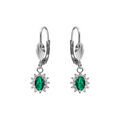 Boucles d'oreille dormeuse en argent rhodi&eacute; oxyde central vert entour&eacute; d'oxydes blancs 7.5mm x 9.5mm