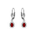 Boucles d'oreille dormeuse en argent rhodi&eacute; oxyde central rouge entour&eacute; d'oxydes blancs 7.5mm x 9.5mm