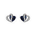 Boucles d'oreille tige en argent rhodi&eacute; double coeur oxyde bleu et blancs