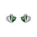 Boucles d'oreille sur Artemare : Boucles d'oreille tige en argent rhodi&eacute; double coeur oxyde vert et blancs