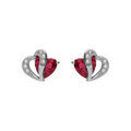Boucles d'oreille tige en argent rhodi&eacute; double coeur oxyde rouge et blancs