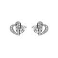 Boucles d'oreille tige en argent rhodi&eacute; double coeur oxyde blancs