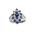 Bague en argent rhodi&eacute; marquise avec oxydes bleus et blancs Artemare