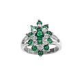 Bague argent rhodi&eacute; marquise avec oxydes verts et blancs Artemare