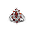 Bague argent rhodi&eacute; marquise avec oxydes rouges et blancs Artemare