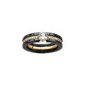 Bague en c&eacute;ramique noire 1 rail central d'oxydes blancs sertis et 1 oxyde carre blanc serti