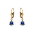Boucles d'oreille dormeuse en plaqu&eacute; or oxyde central bleu fonc&eacute; entour&eacute; d'oxydes blancs 7.5mm x 9.5mm
