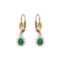 Boucles d'oreille dormeuse en plaqu&eacute; or oxyde central vert entour&eacute; d'oxydes blancs 7.5mm x 9.5mm