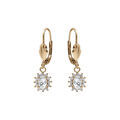 Boucles d'oreille dormeuse en plaqu&eacute; or oxyde central blanc entour&eacute; d'oxydes blancs 7.5mm x 9.5mm