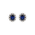 Boucles d'oreille sur Artemare : Boucles d'oreille tige en argent rhodi&eacute; avec oxyde central bleu et contour perle blanche imitation