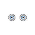 Boucles d'oreille ronde tige en argent rhodi&eacute; oeil de la chance avec oxydes blancs sertis
