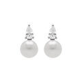 Boucles d'oreille en argent rhodi&eacute; perle de culture d'eau douce blanche avec un oxyde blanc