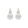 Boucles d'oreille en argent dor&eacute; perle de culture d'eau douce blanche avec un oxyde blanc Artemare