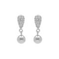 Boucles d'oreille sur Artemare : Boucles d'oreille en argent rhodi&eacute; forme goutte pav&eacute;e d'oxydes blancs et boule lisse