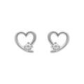 Boucles d'oreille tige en argent rhodi&eacute; coeur avec un oxyde blanc serti