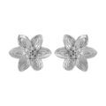 Boucles d'oreille tige en argent rhodi&eacute; fleur