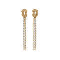 Boucles d'oreille tige pendante en argent dor&eacute; deux rangs d'oxydes blancs sertis avec noeud