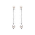 Boucles d'oreille pendante tige en argent rhodi&eacute; deux perles blanches imitation